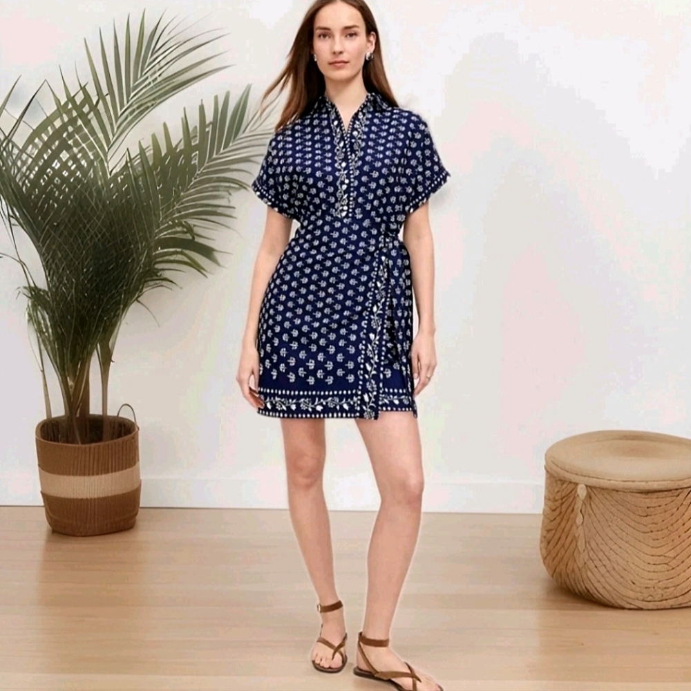 Ann Taylor Weekend Petaled Wrap Shirt Dress Navy Floral NWT $149 Size 10 Petite